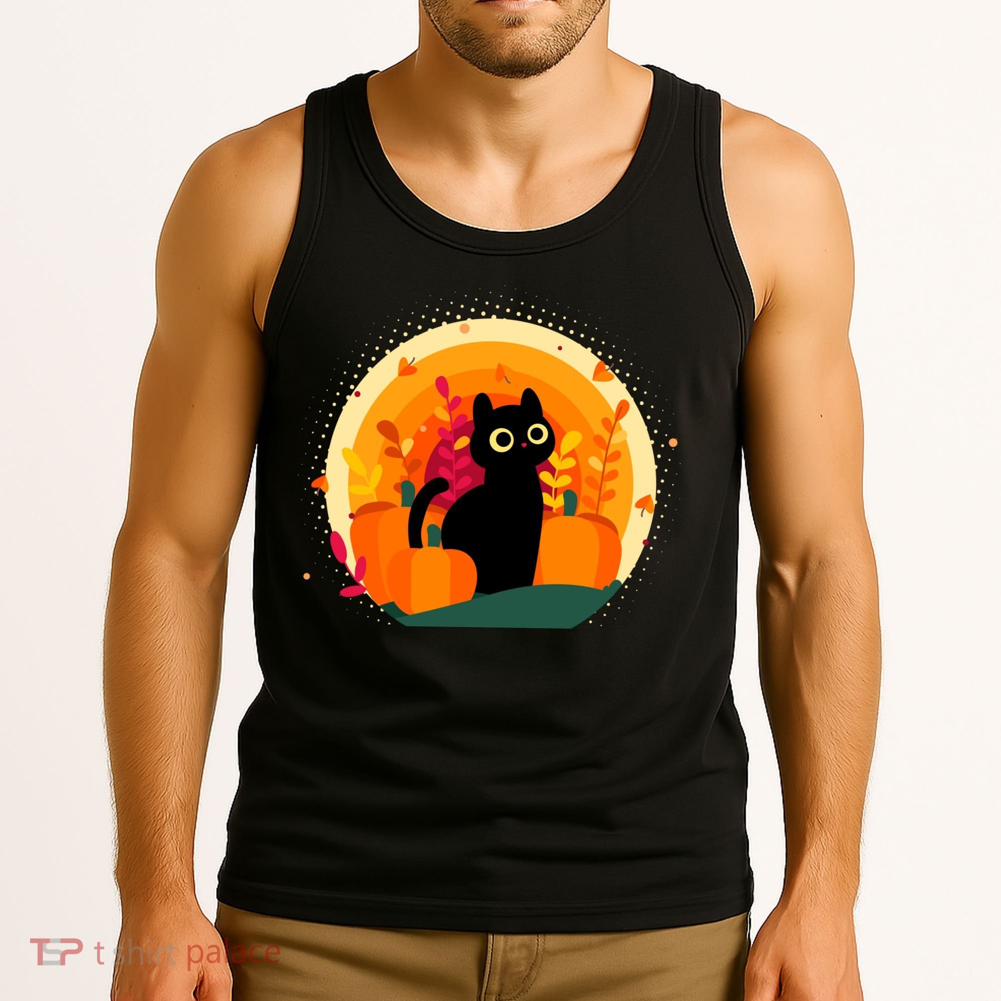 Cute Fall Autumn Lover Black Cat And Pumpkins Tank Top