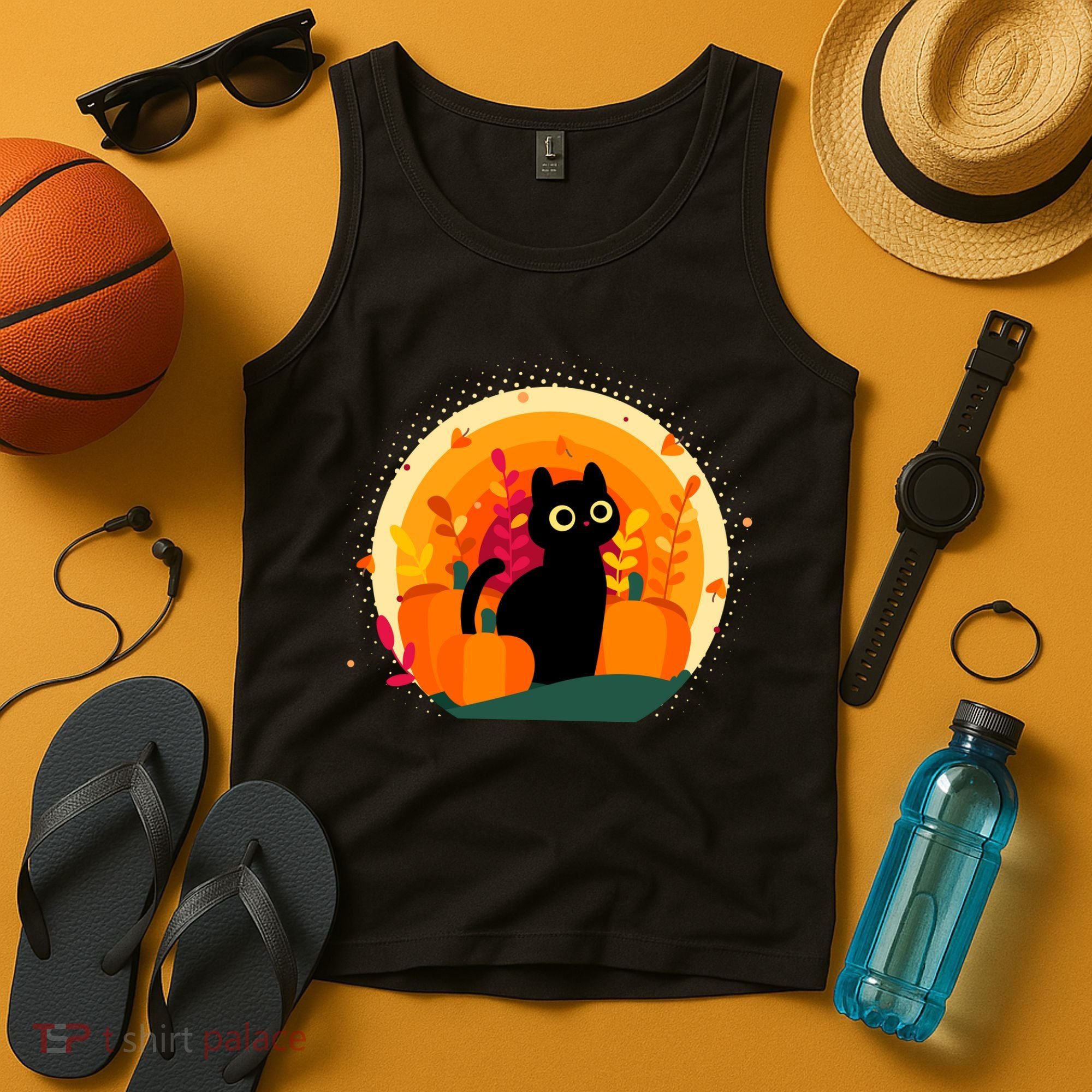 Cute Fall Autumn Lover Black Cat And Pumpkins Tank Top