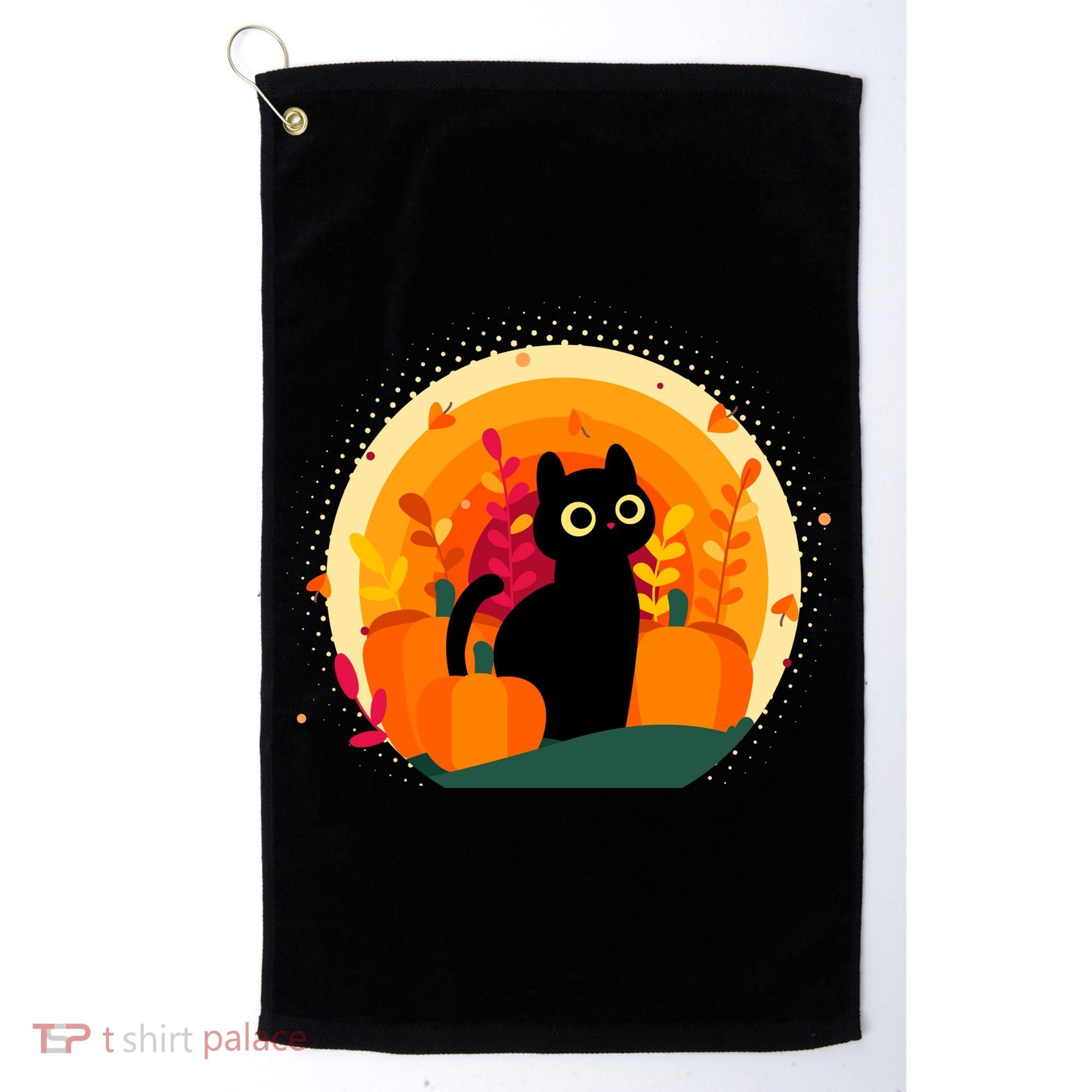 Cute Fall Autumn Lover Black Cat And Pumpkins Golf Towel