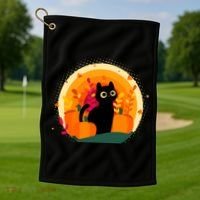 Cute Fall Autumn Lover Black Cat And Pumpkins Golf Towel thumb 1