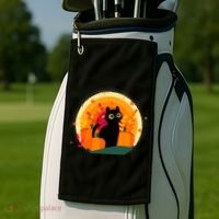 Cute Fall Autumn Lover Black Cat And Pumpkins Golf Towel thumb 2