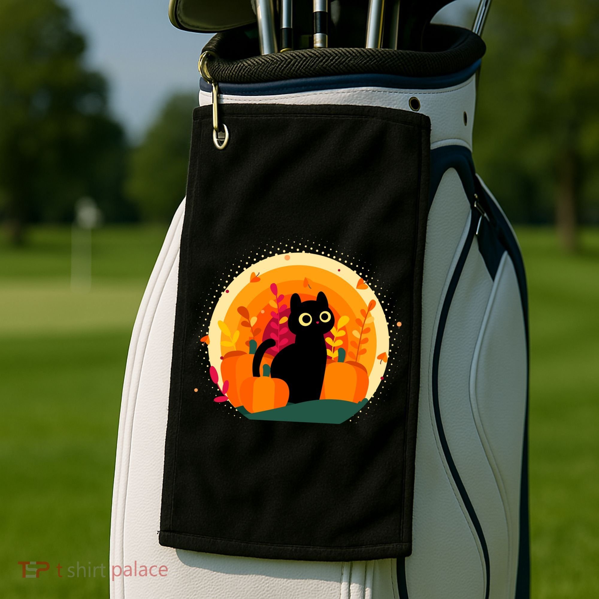 Cute Fall Autumn Lover Black Cat And Pumpkins Golf Towel