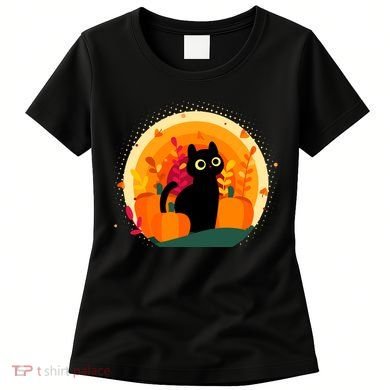 Cute Fall Autumn Lover Black Cat And Pumpkins Women's T-Shirt