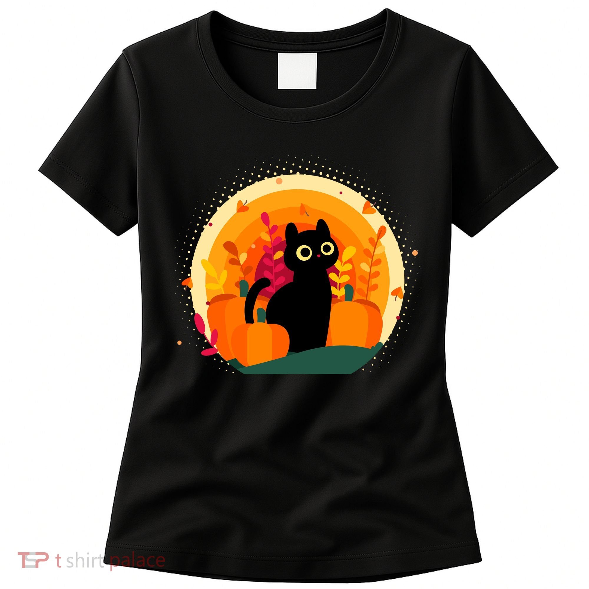 Cute Fall Autumn Lover Black Cat And Pumpkins Women's T-Shirt