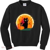 Cute Fall Autumn Lover Black Cat And Pumpkins Kids Sweatshirt thumb 0