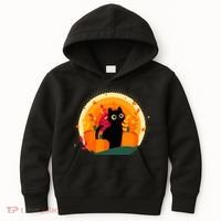 Cute Fall Autumn Lover Black Cat And Pumpkins Kids Hoodie thumb 0