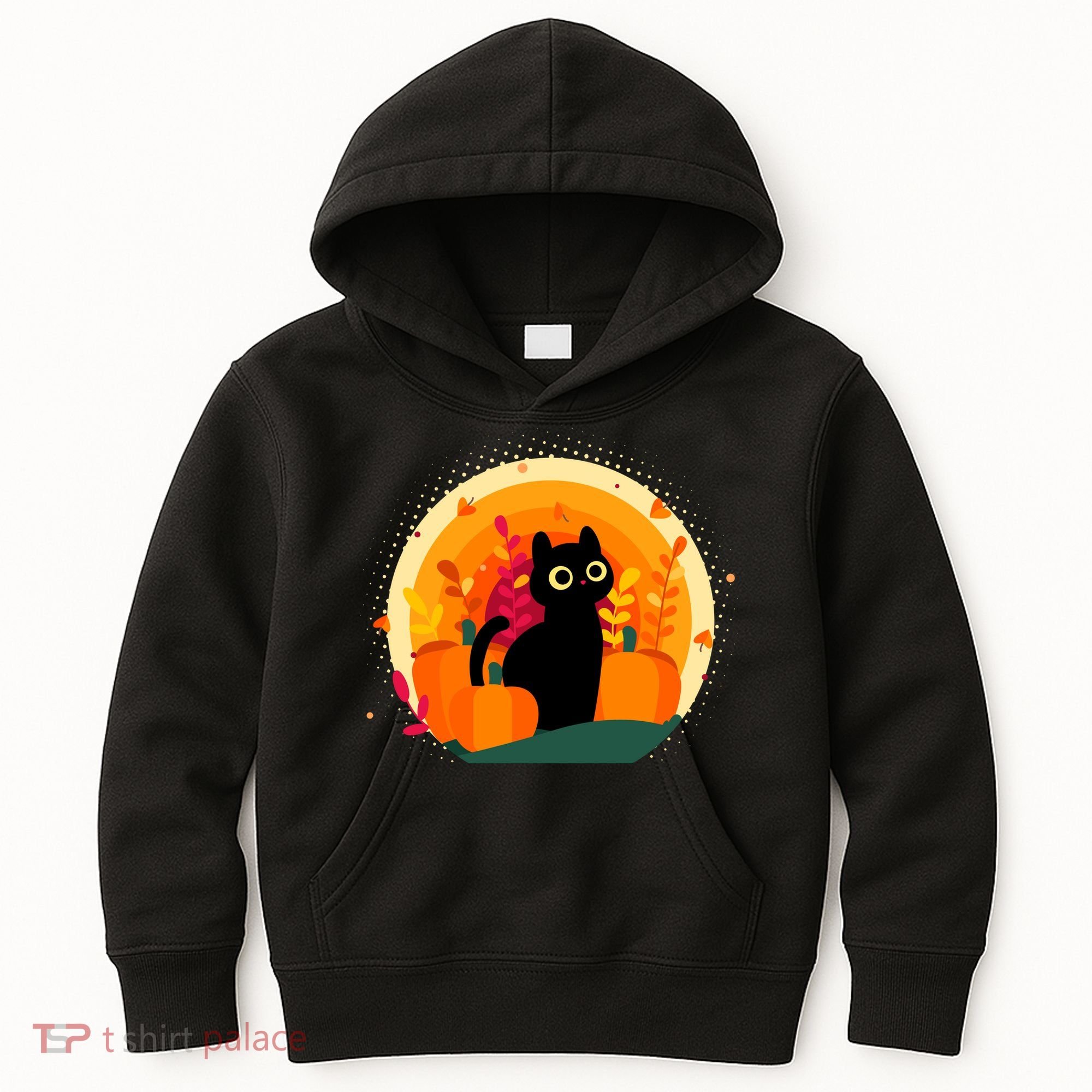 Cute Fall Autumn Lover Black Cat And Pumpkins Kids Hoodie