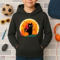 Cute Fall Autumn Lover Black Cat And Pumpkins Kids Hoodie thumb 2
