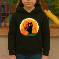Cute Fall Autumn Lover Black Cat And Pumpkins Kids Hoodie thumb 3