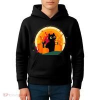 Cute Fall Autumn Lover Black Cat And Pumpkins Kids Hoodie thumb 4