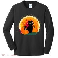 Cute Fall Autumn Lover Black Cat And Pumpkins Kids Long Sleeve Shirt thumb 0