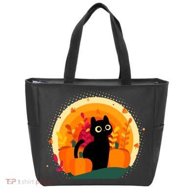 Cute Fall Autumn Lover Black Cat And Pumpkins Tote Bag