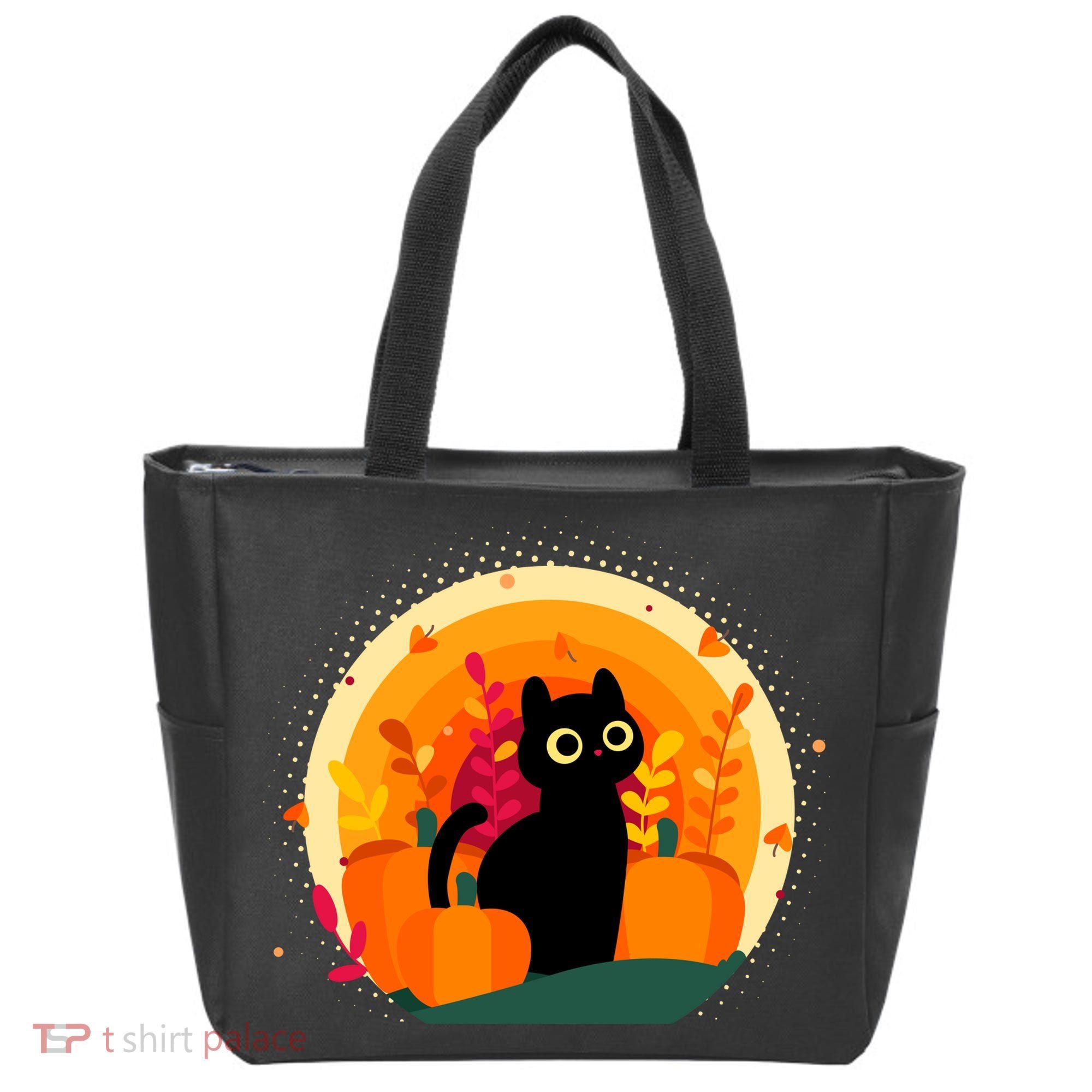 Cute Fall Autumn Lover Black Cat And Pumpkins Tote Bag