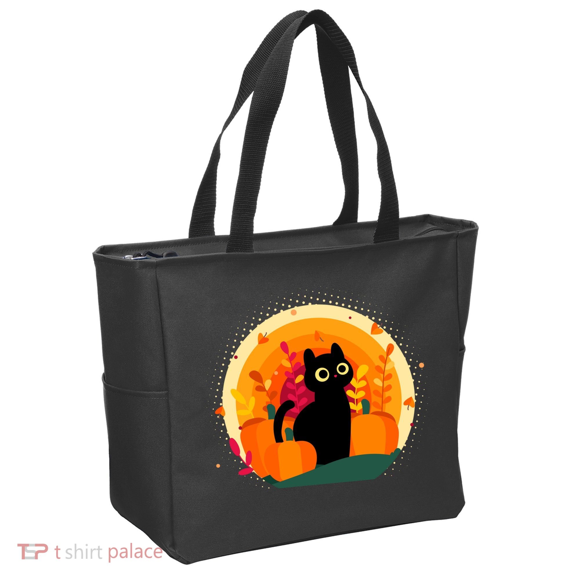 Cute Fall Autumn Lover Black Cat And Pumpkins Tote Bag