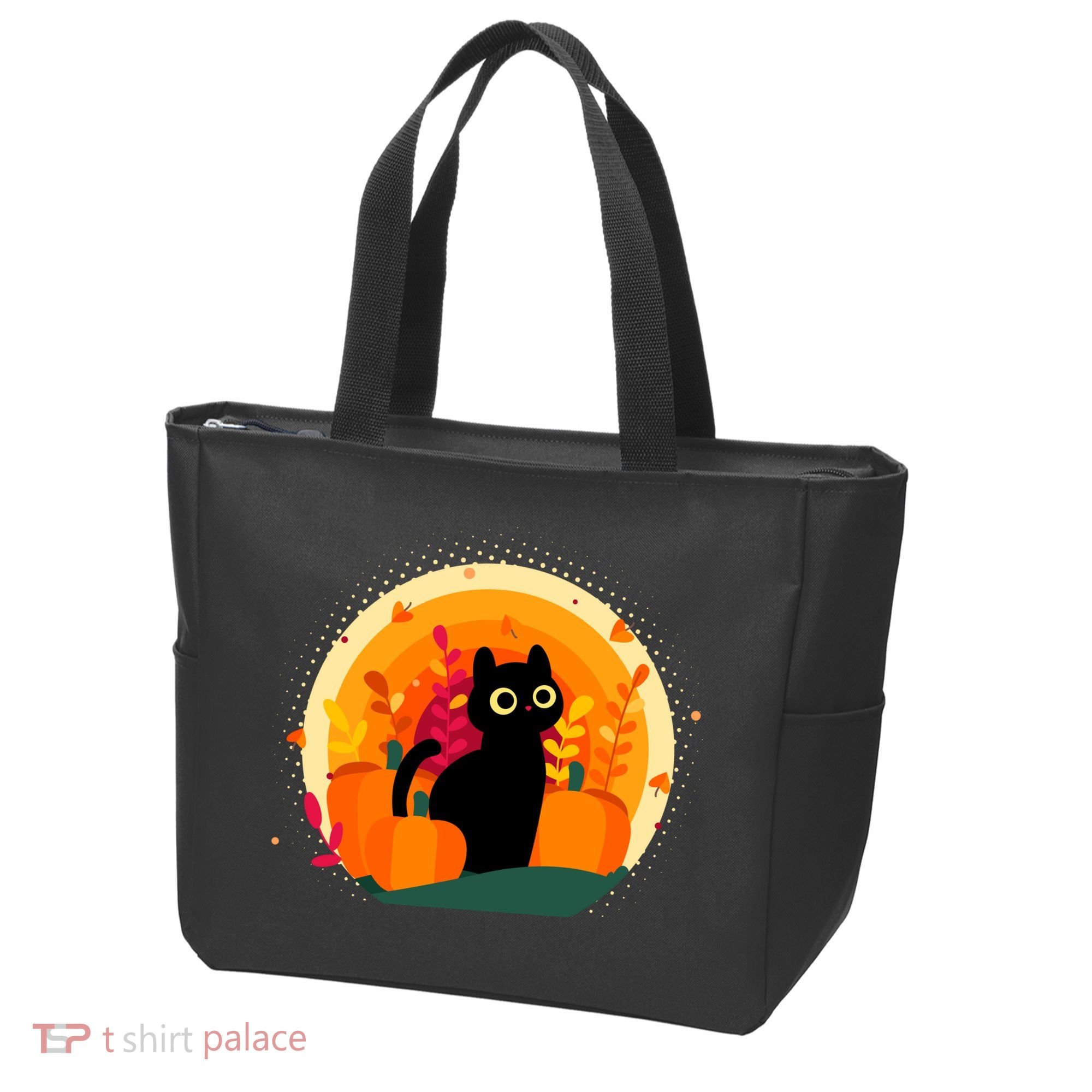 Cute Fall Autumn Lover Black Cat And Pumpkins Tote Bag