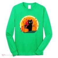 Cute Fall Autumn Lover Black Cat And Pumpkins Long Sleeve Shirt thumb 0