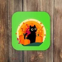 Cute Fall Autumn Lover Black Cat And Pumpkins Coaster thumb 0
