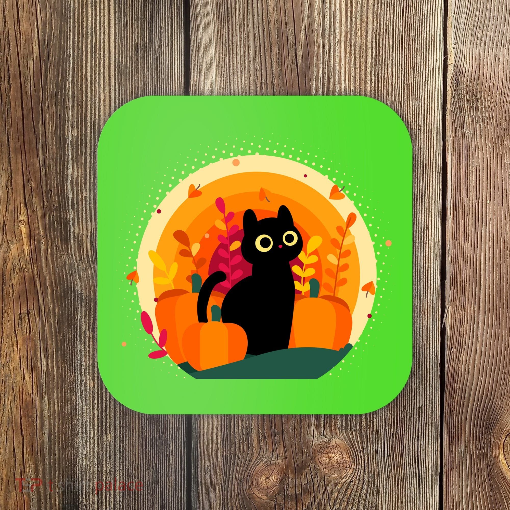 Cute Fall Autumn Lover Black Cat And Pumpkins Coaster
