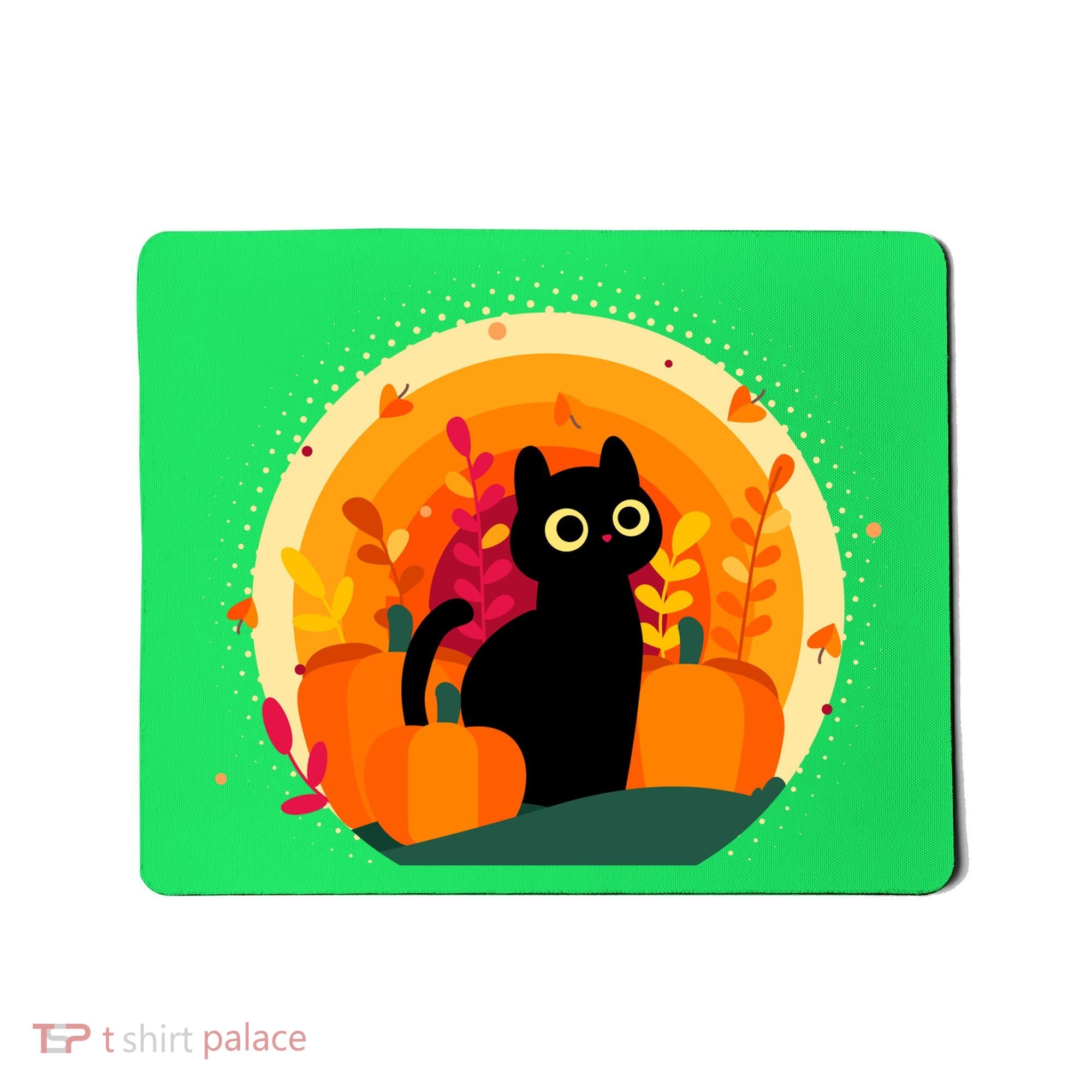 Cute Fall Autumn Lover Black Cat And Pumpkins Mousepad