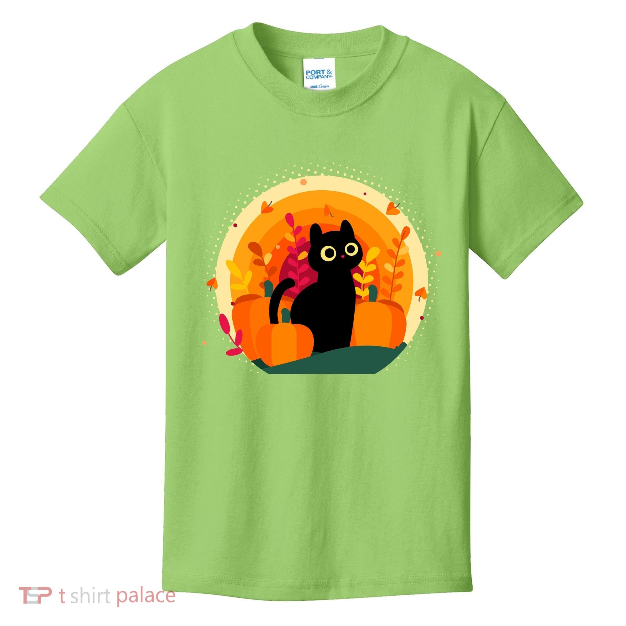 Cute Fall Autumn Lover Black Cat And Pumpkins Kids T-Shirt