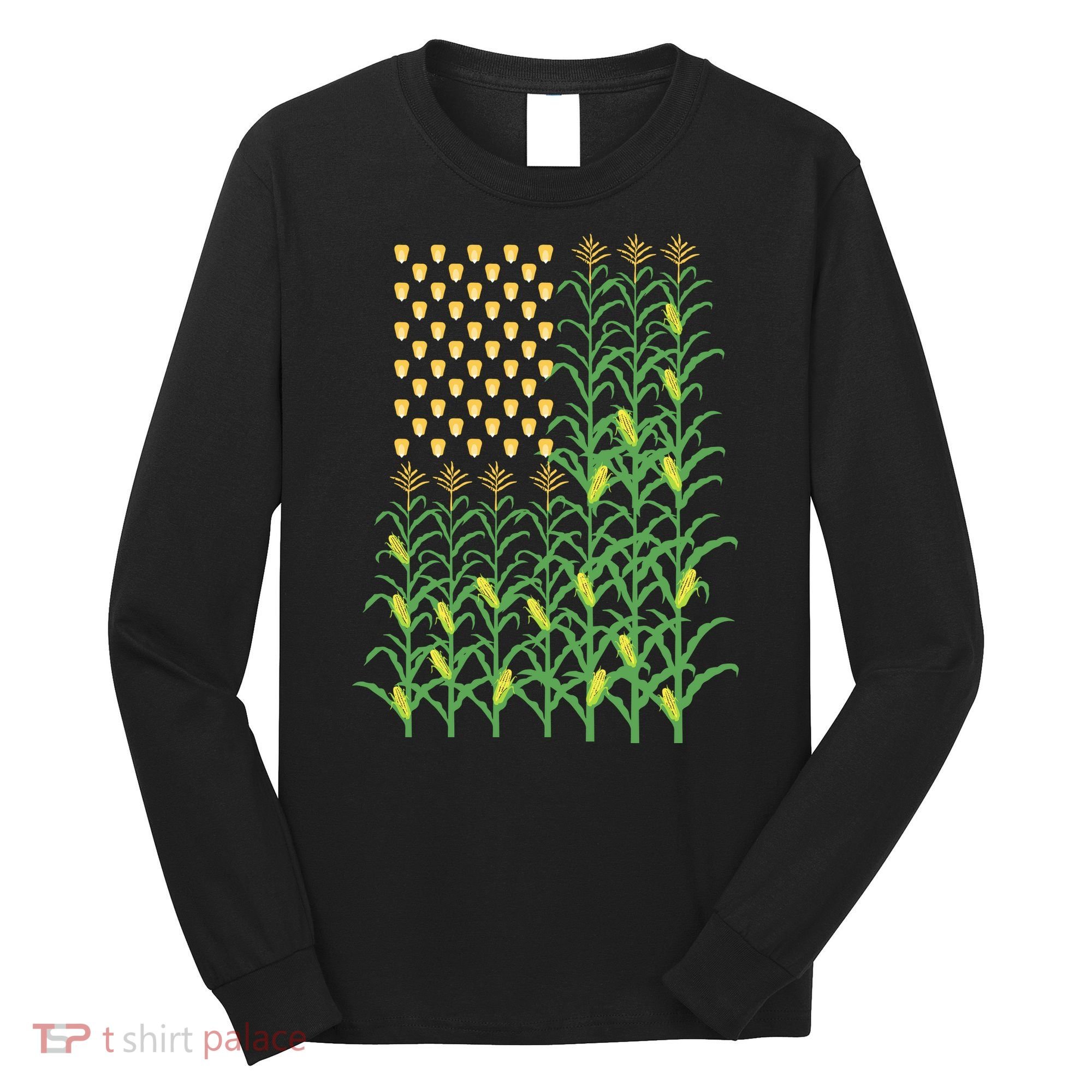 Corn Farmer American Flag Crop Farmers Farm Farming Gift Long Sleeve Shirt