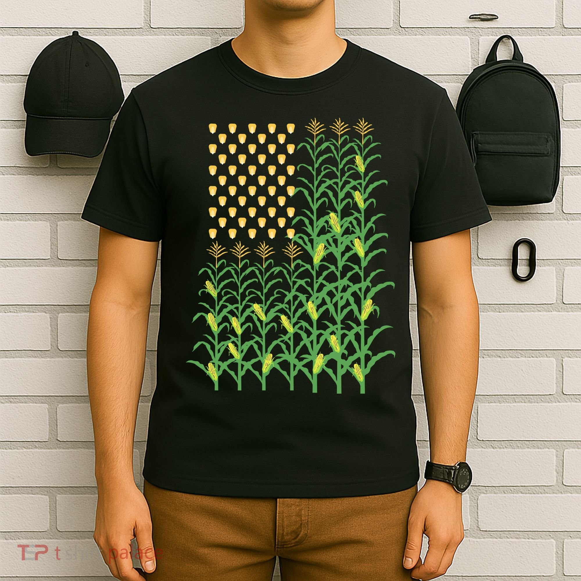 Corn Farmer American Flag Crop Farmers Farm Farming Gift T-Shirt