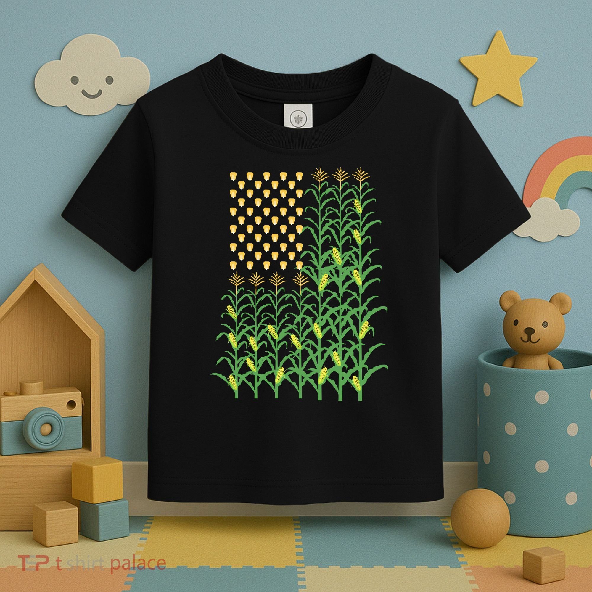 Corn Farmer American Flag Crop Farmers Farm Farming Gift Toddler T-Shirt