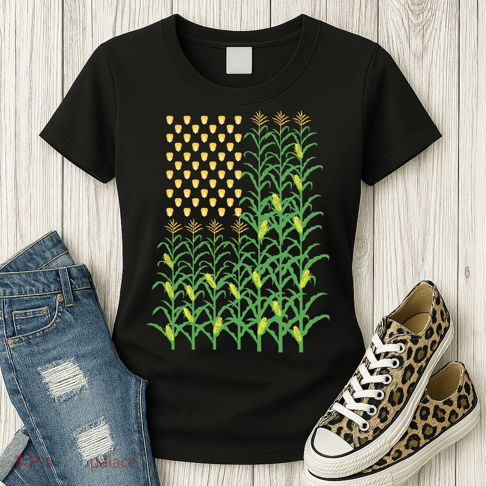 Corn Farmer American Flag Crop Farmers Farm Farming Gift Women's T-Shirt