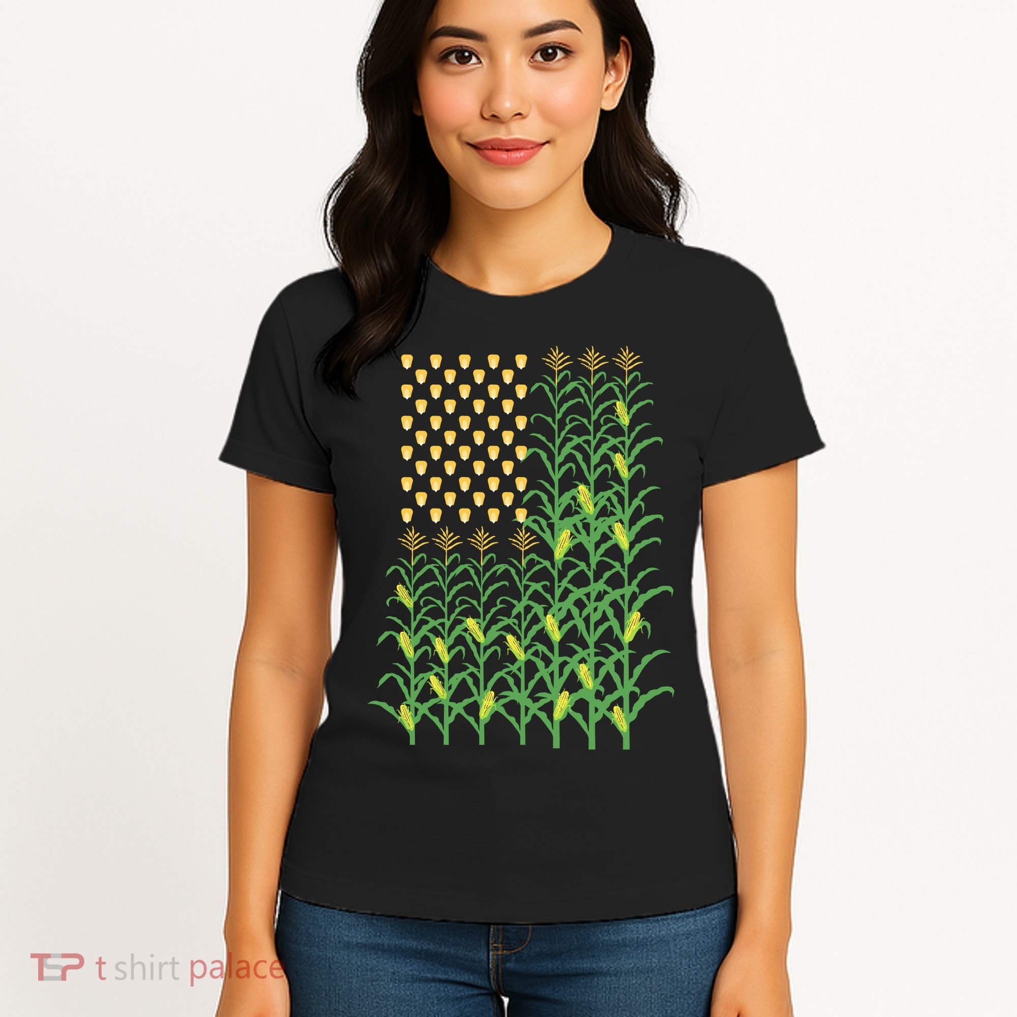 Corn Farmer American Flag Crop Farmers Farm Farming Gift Women's T-Shirt