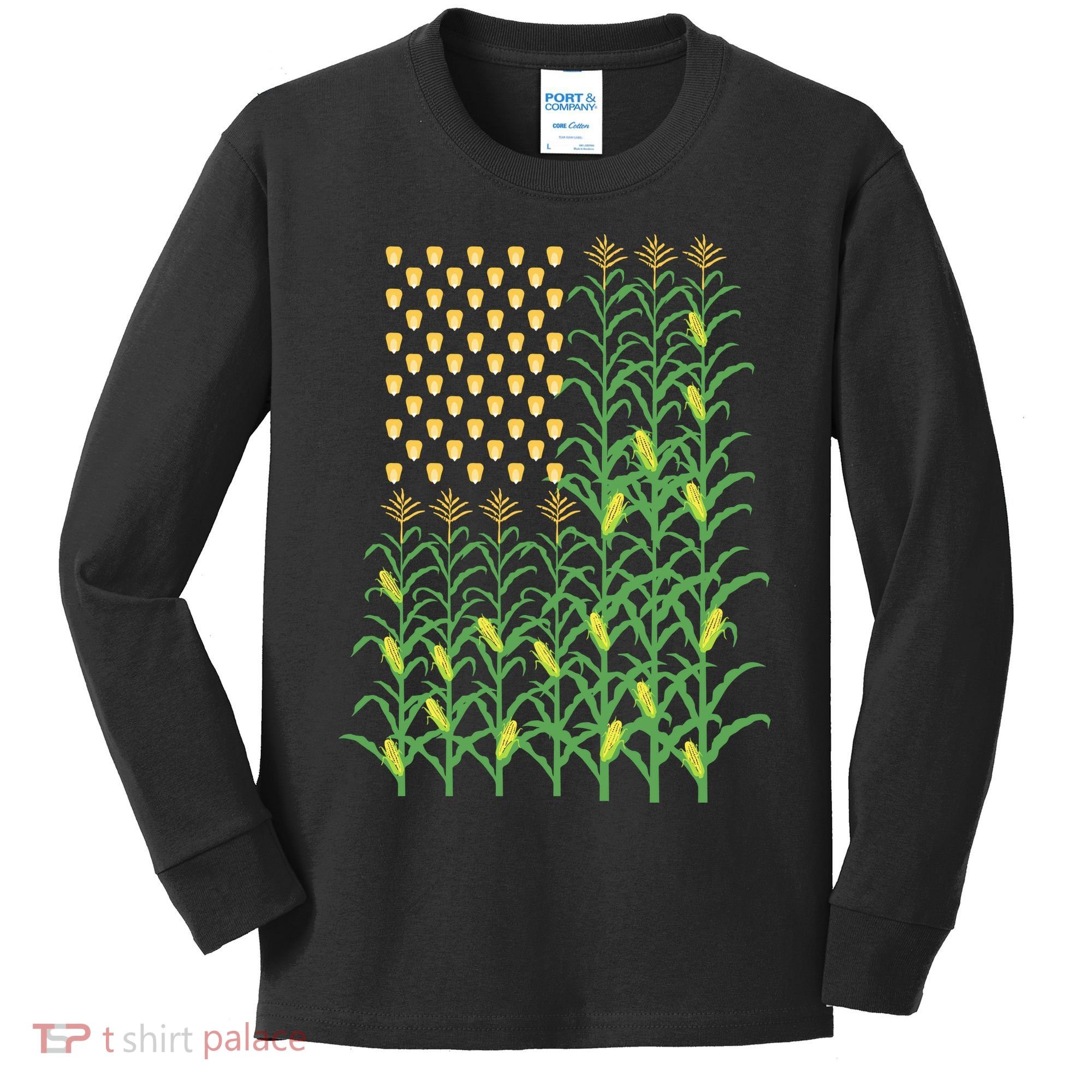 Corn Farmer American Flag Crop Farmers Farm Farming Gift Kids Long Sleeve Shirt