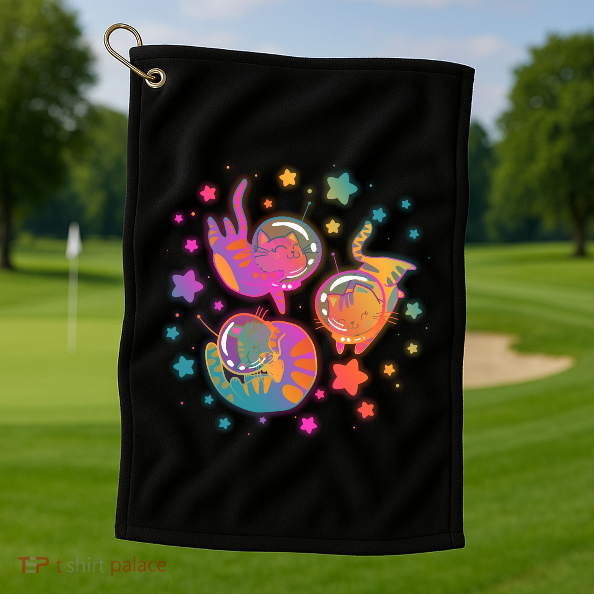 Cute Funny Astronaut Space Kitty Cats Golf Towel