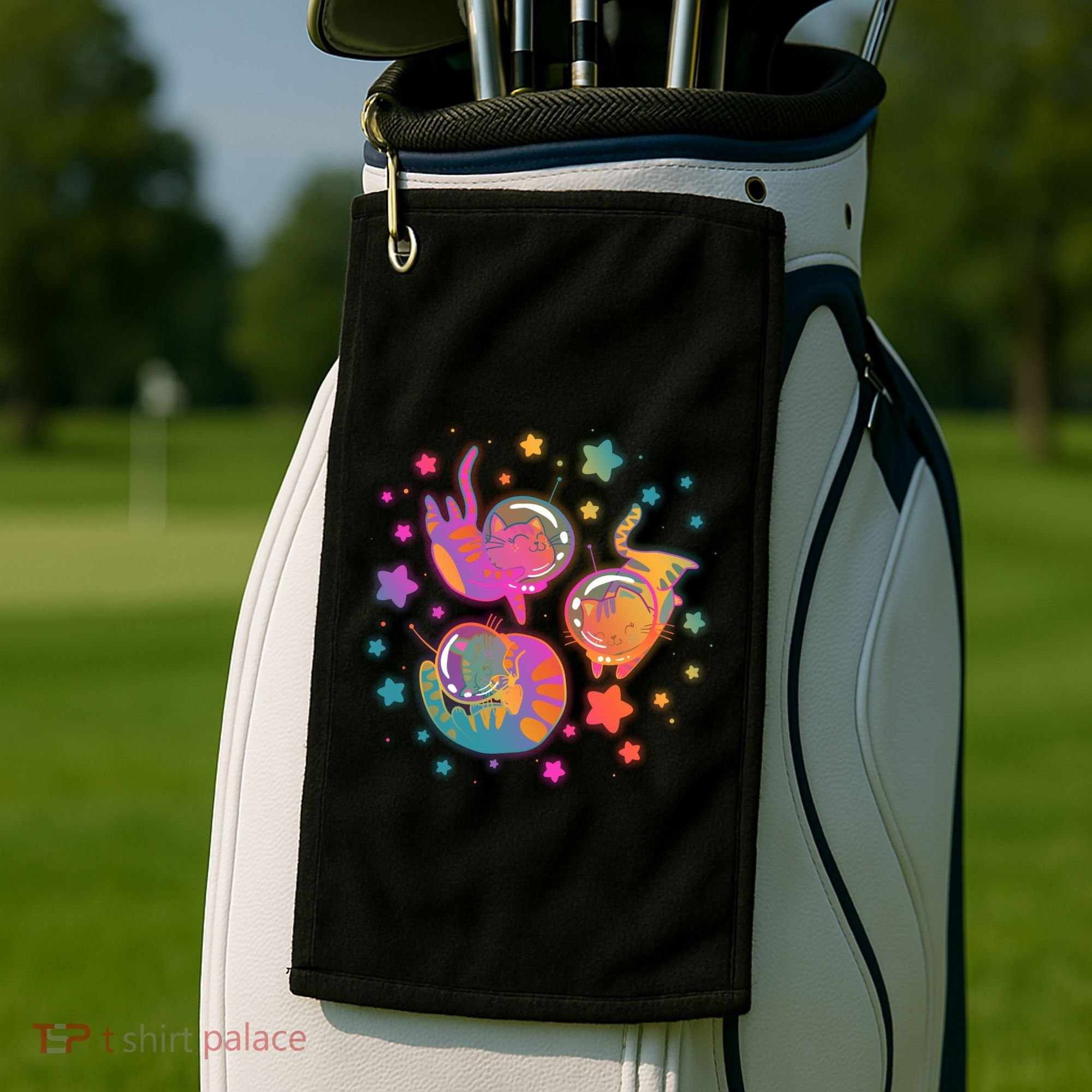 Cute Funny Astronaut Space Kitty Cats Golf Towel