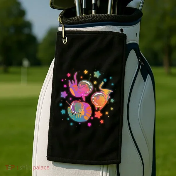 Cute Funny Astronaut Space Kitty Cats Golf Towel
