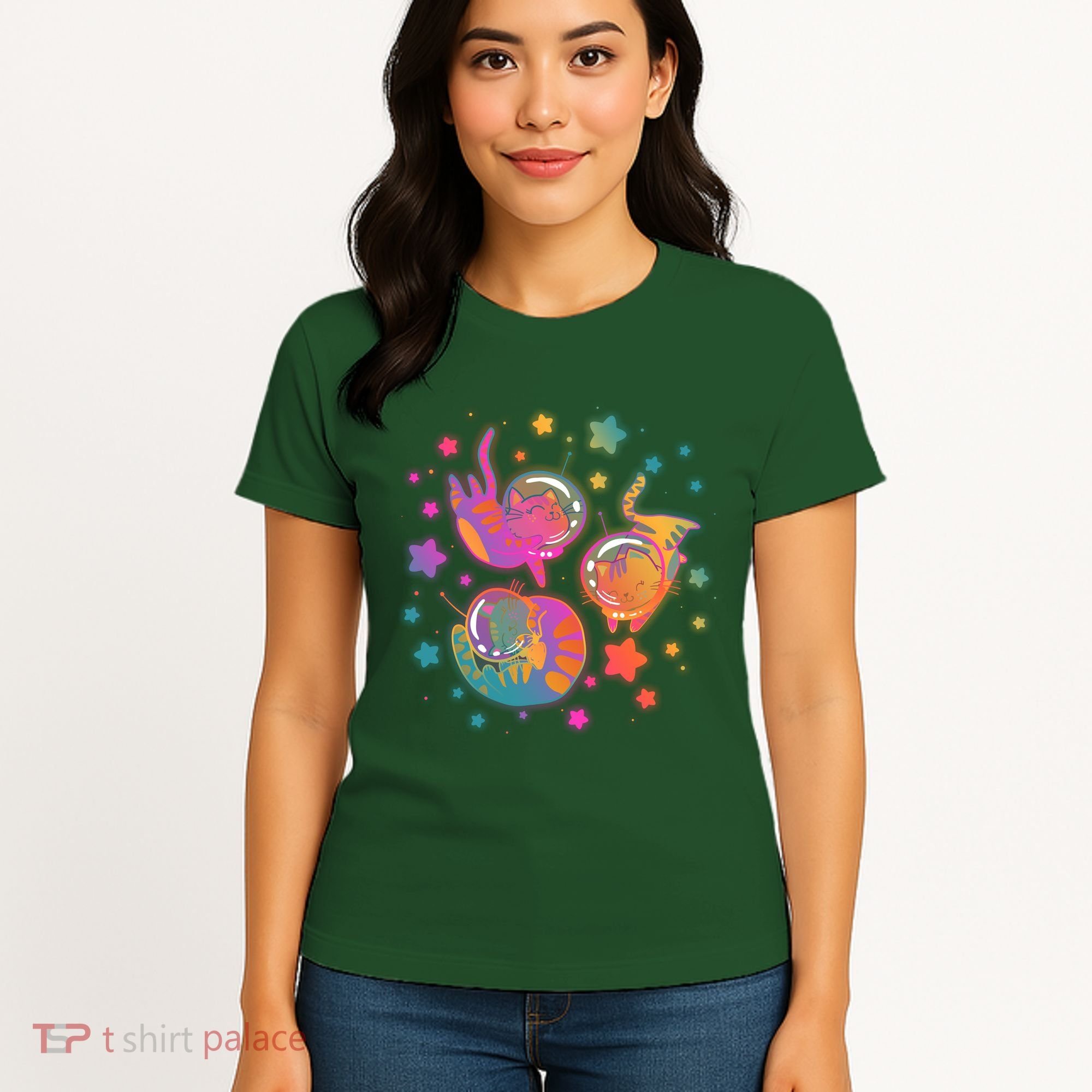 Cute Funny Astronaut Space Kitty Cats Women's T-Shirt