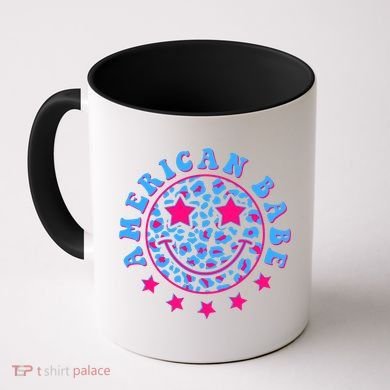 Cute Funny American Babe Leopard Print Smiley Emoji Coffee Mug