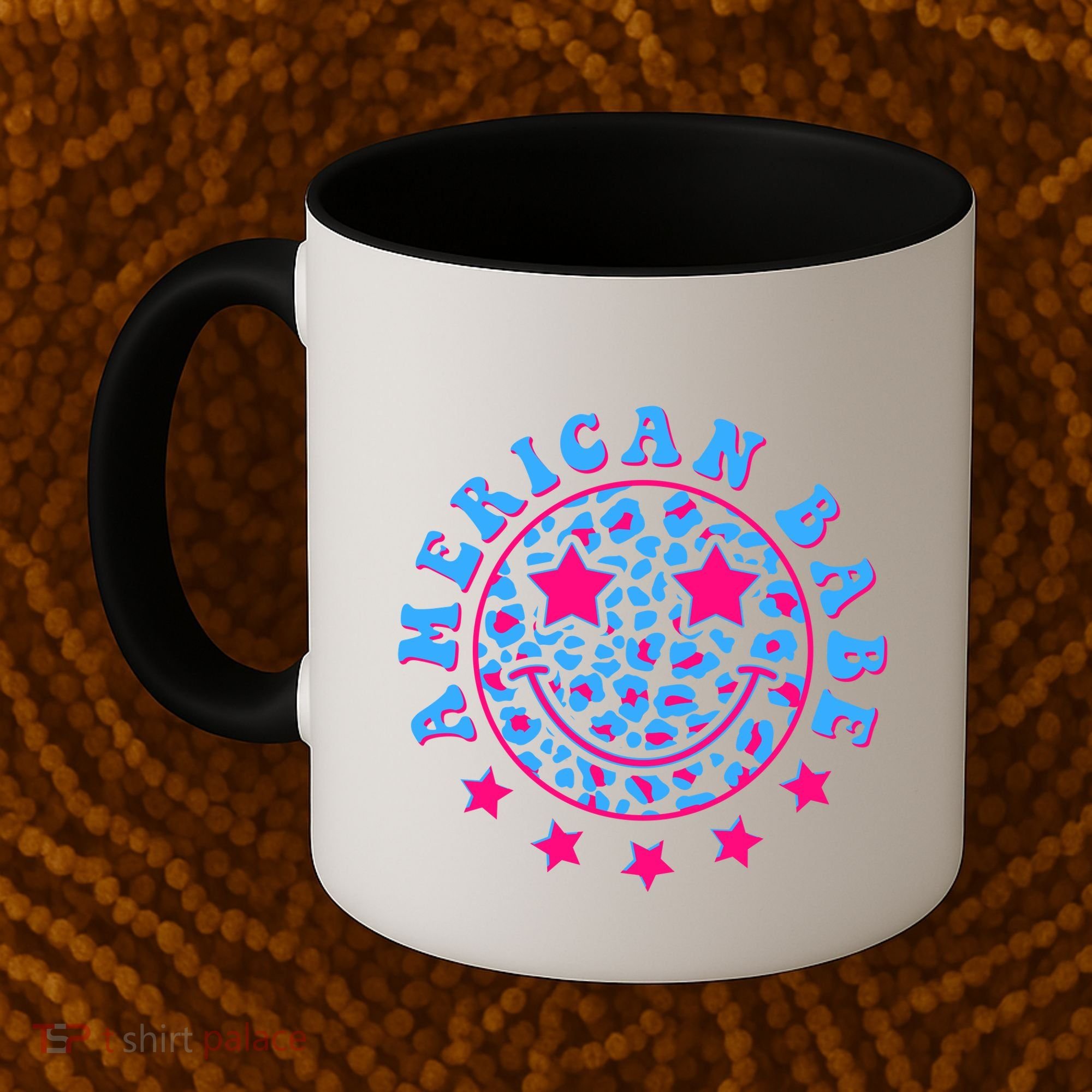 Cute Funny American Babe Leopard Print Smiley Emoji Coffee Mug