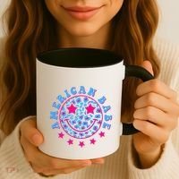 Cute Funny American Babe Leopard Print Smiley Emoji Coffee Mug thumb 3