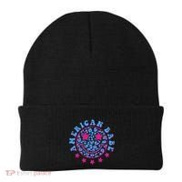 Cute Funny American Babe Leopard Print Smiley Emoji Beanie thumb 0