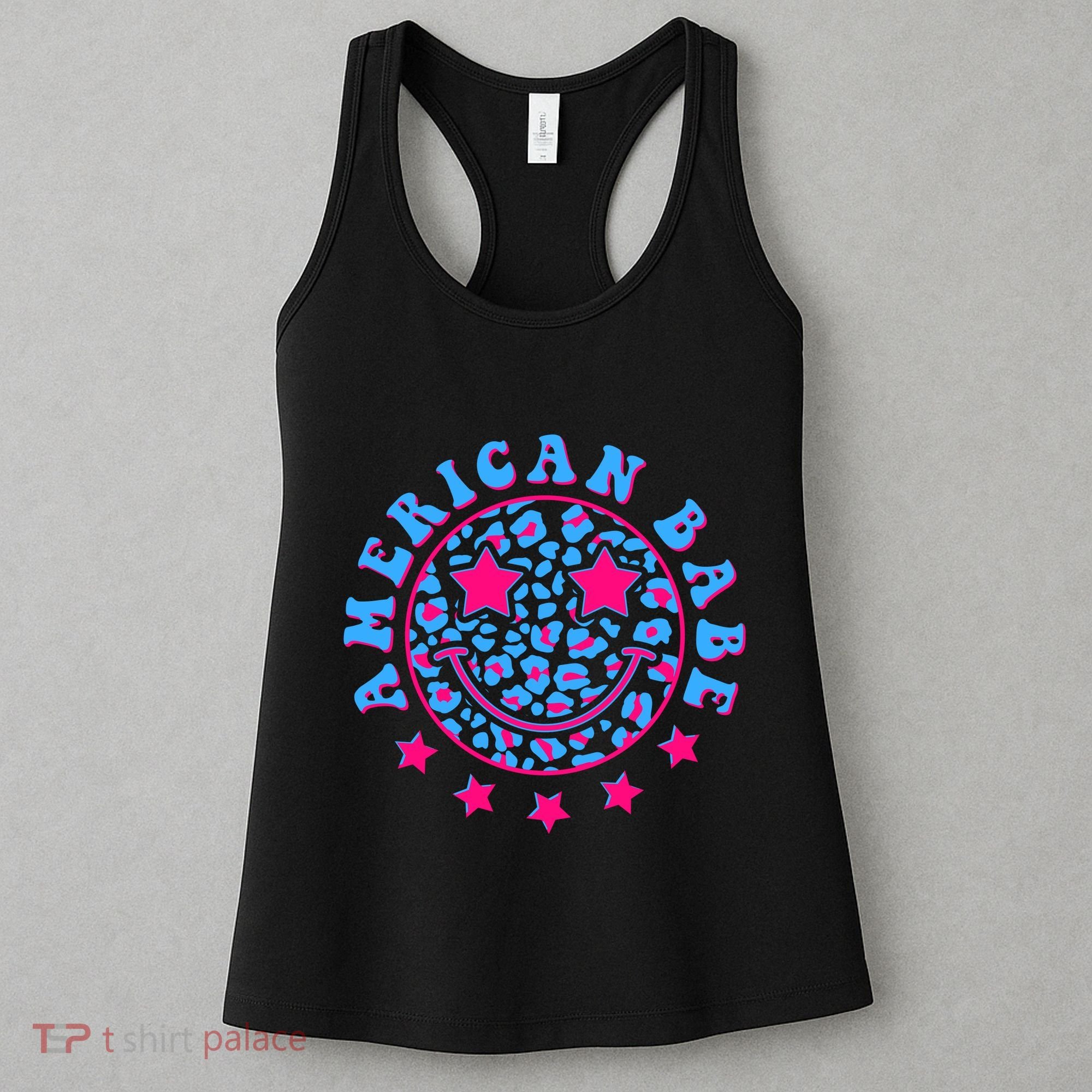 Cute Funny American Babe Leopard Print Smiley Emoji Women's Tank Top