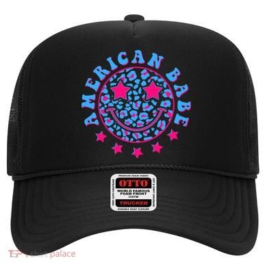 Cute Funny American Babe Leopard Print Smiley Emoji Hat