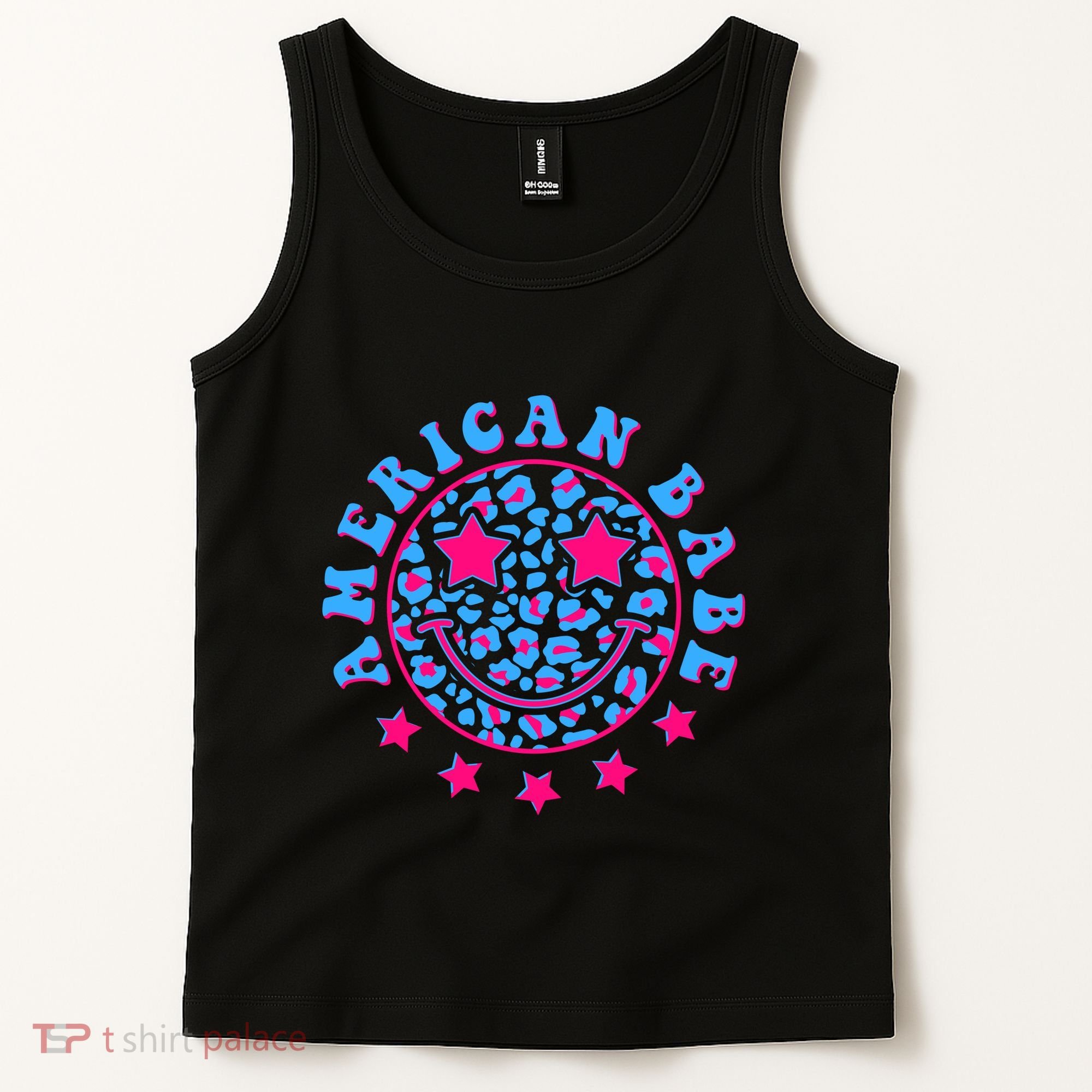 Cute Funny American Babe Leopard Print Smiley Emoji Tank Top