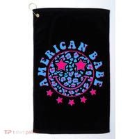 Cute Funny American Babe Leopard Print Smiley Emoji Golf Towel thumb 0
