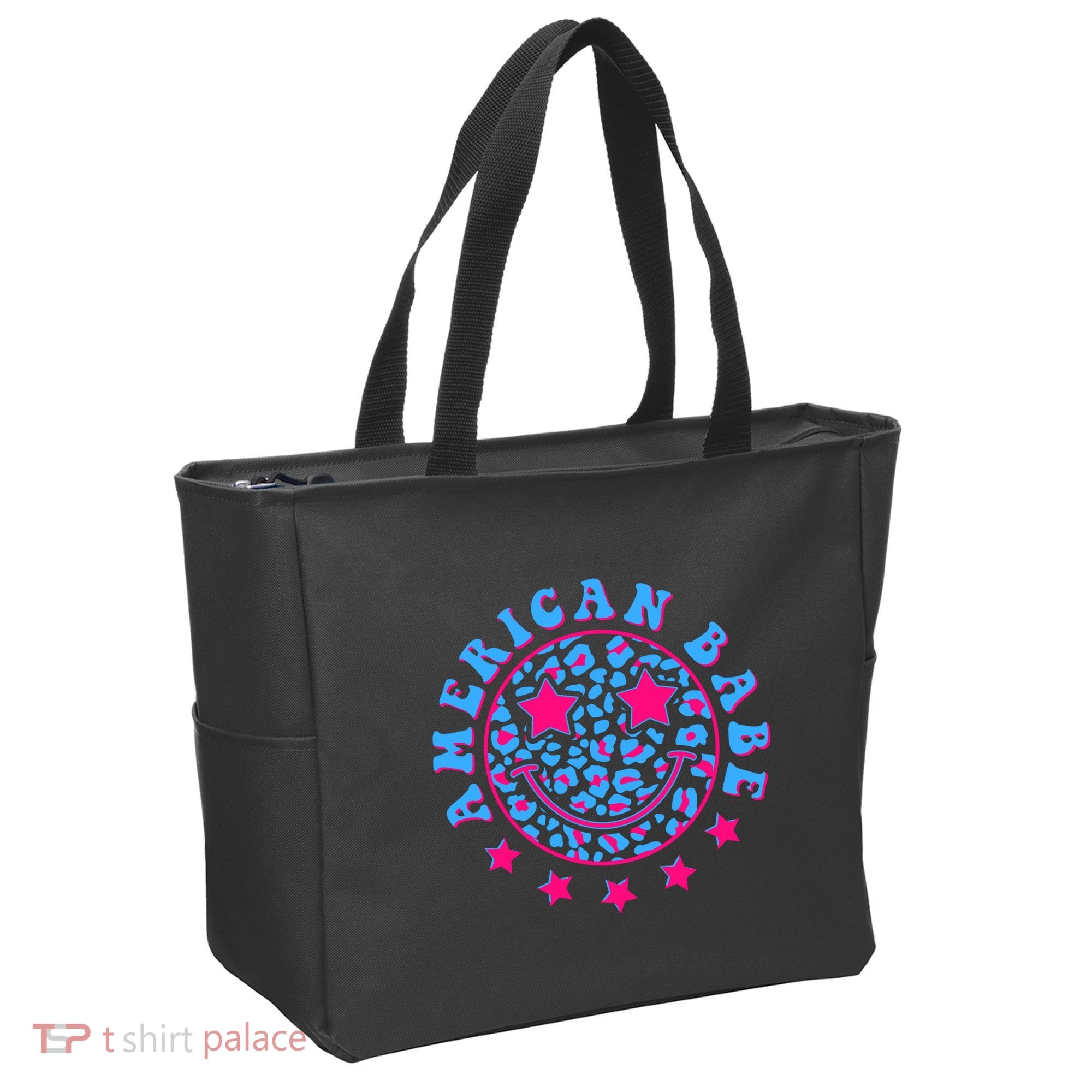 Cute Funny American Babe Leopard Print Smiley Emoji Tote Bag