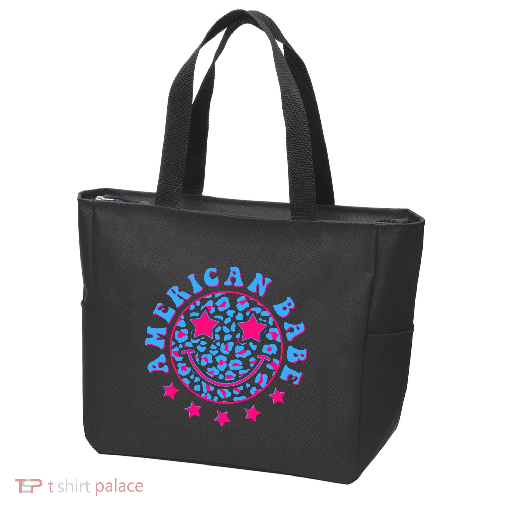 Cute Funny American Babe Leopard Print Smiley Emoji Tote Bag