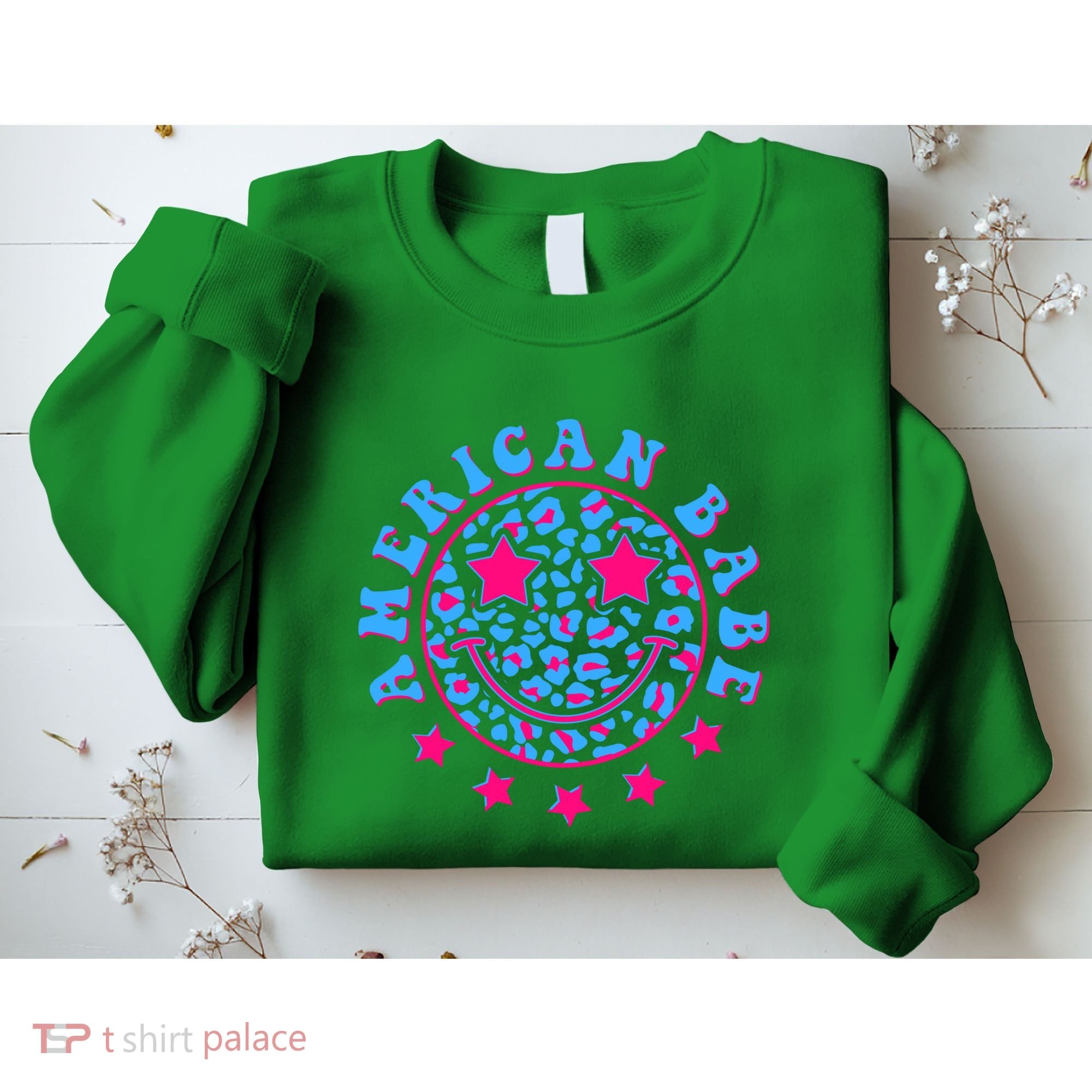 Cute Funny American Babe Leopard Print Smiley Emoji Sweatshirt
