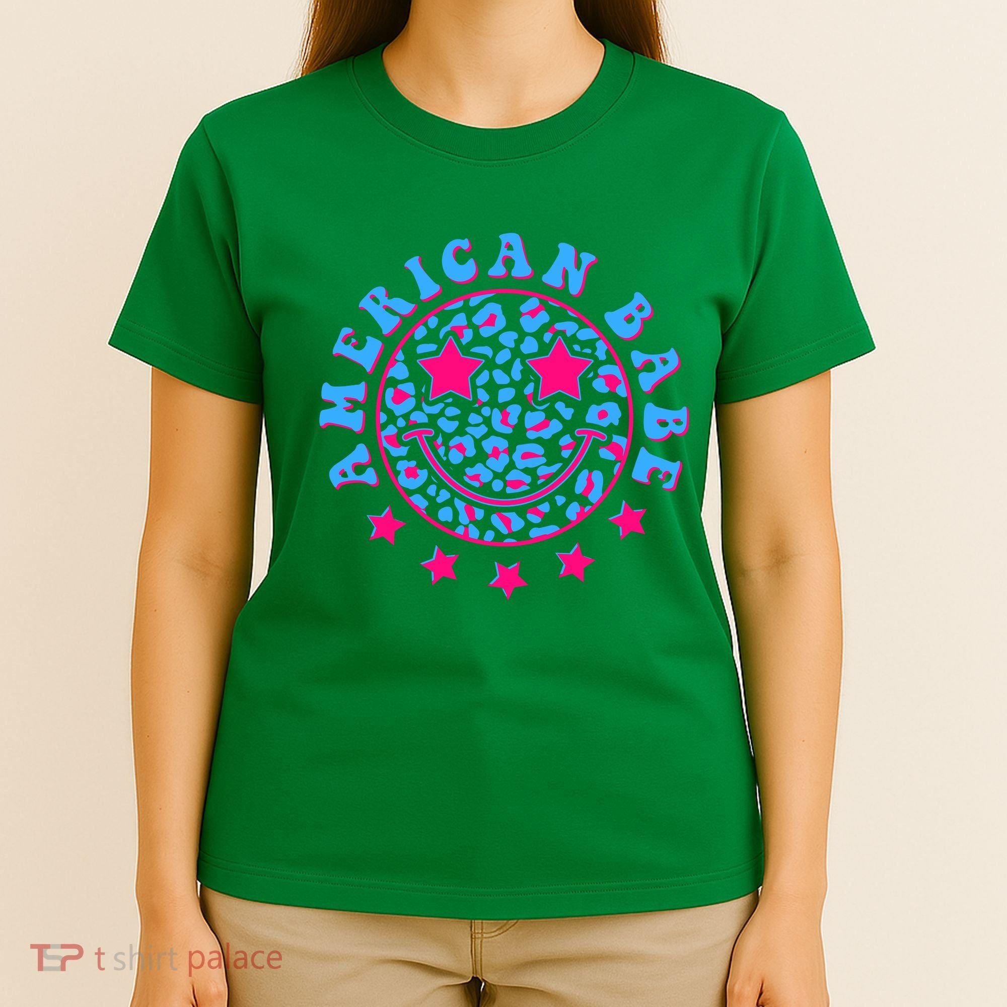 Cute Funny American Babe Leopard Print Smiley Emoji T-Shirt