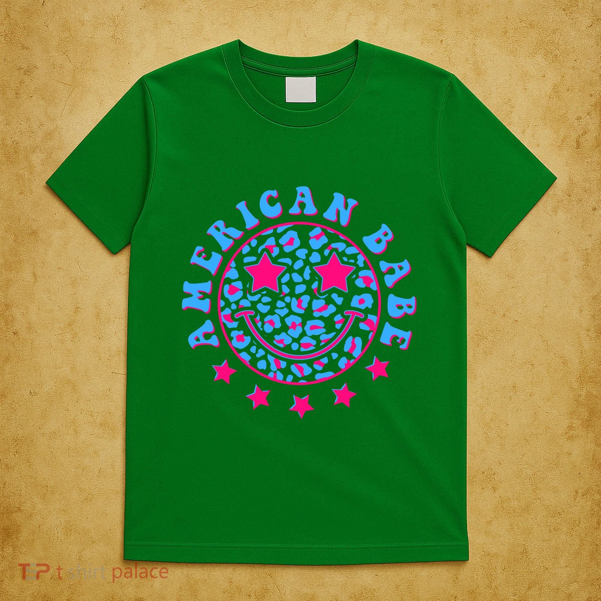 Cute Funny American Babe Leopard Print Smiley Emoji T-Shirt