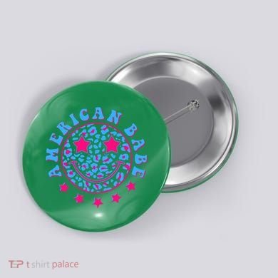 Cute Funny American Babe Leopard Print Smiley Emoji Button