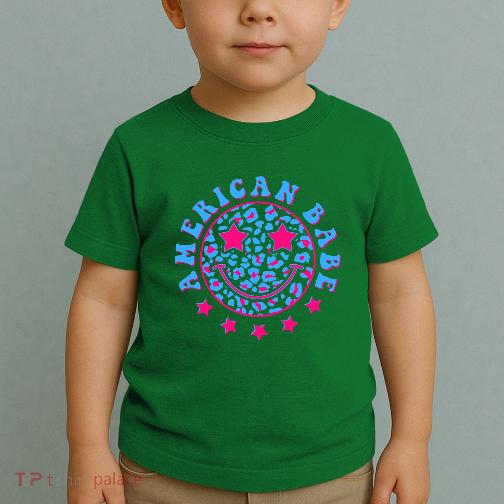 Cute Funny American Babe Leopard Print Smiley Emoji Toddler T-Shirt