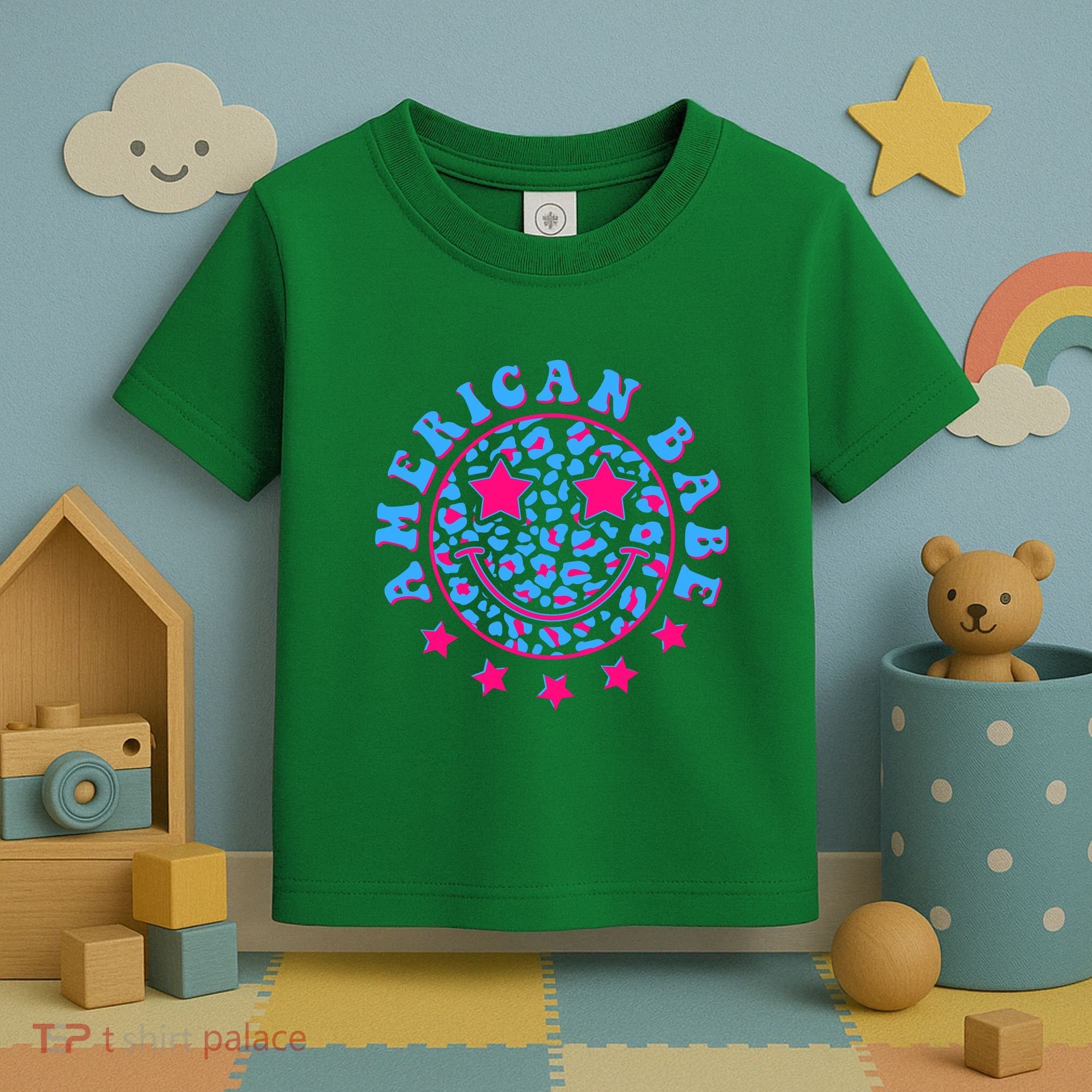 Cute Funny American Babe Leopard Print Smiley Emoji Toddler T-Shirt